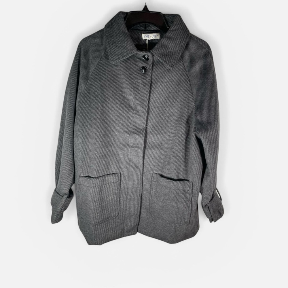 NWT She & Sky Brushed Coat in Steel/Iron Microstripe